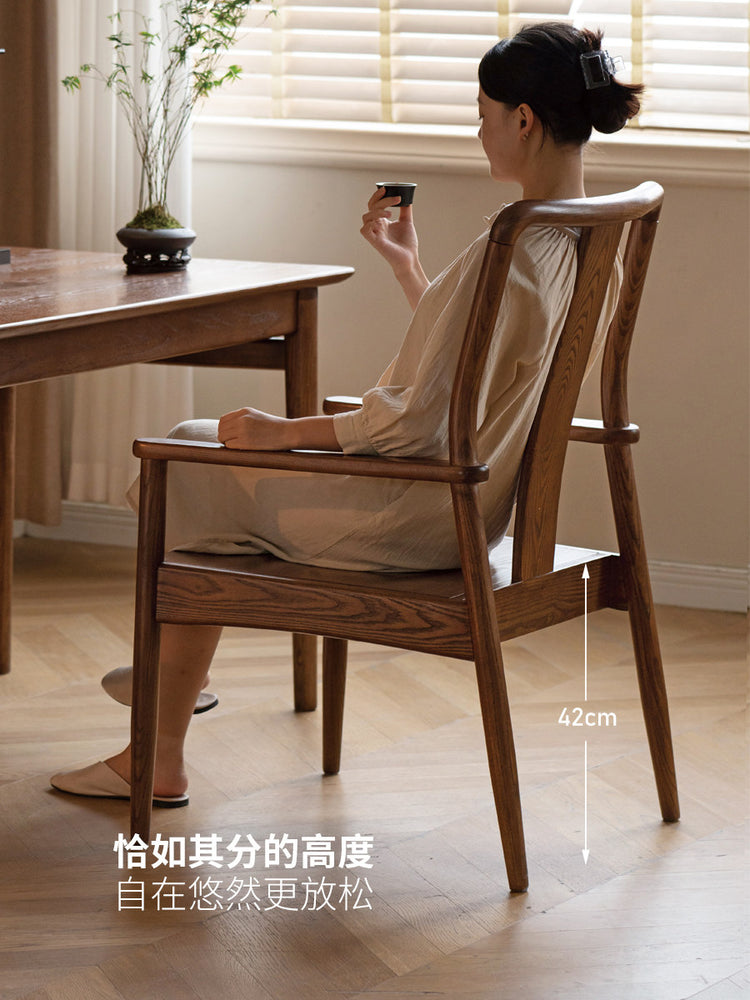 新中式茶椅客厅主人椅白蜡木扶手椅茶台椅子实木靠背餐椅