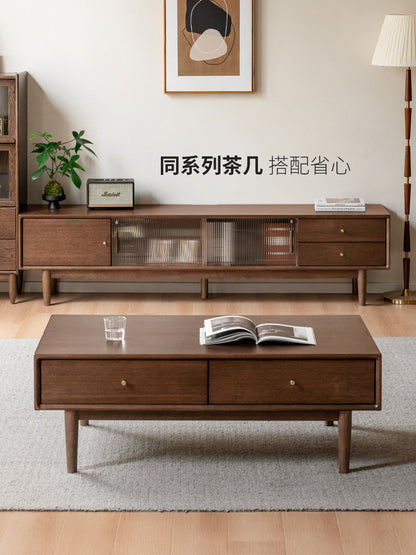 实木电视柜客厅现代简约收纳储物柜靠墙胡桃色地柜