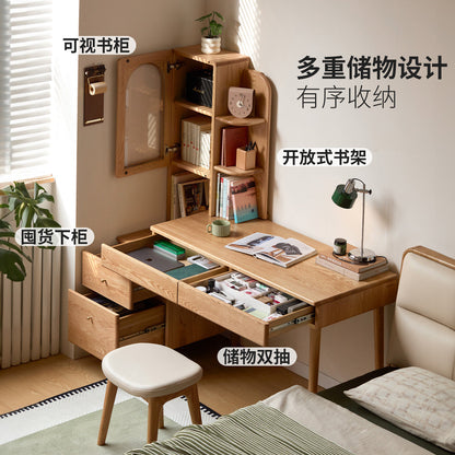 实木伸缩书桌书架一体橡木化妆桌书房小户型转角办公桌