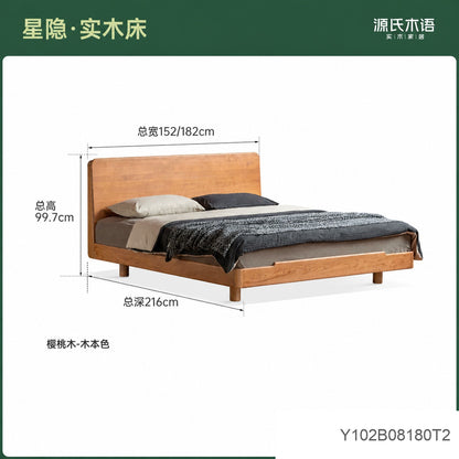 实木床中古风樱桃木齐边悬浮床现代简约主卧双人床夜光床