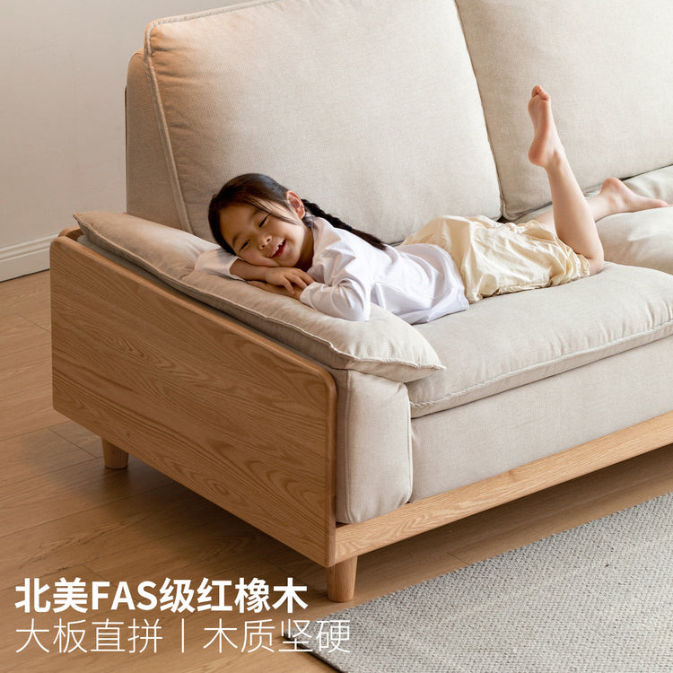 实木现代简约客厅橡木布艺直排小户型豆腐块沙发