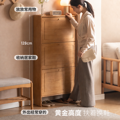 实木鞋柜现代简约翻斗柜客厅超薄收纳柜门口入户玄关柜