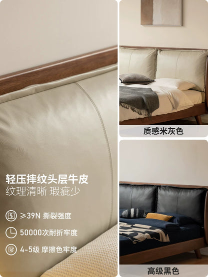实木床轻奢双人床主卧互不打扰软靠床高端大气真皮床