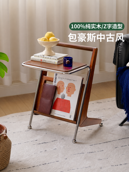 实木边几美式复古角几客厅包豪斯置物架中古风沙发侧边桌