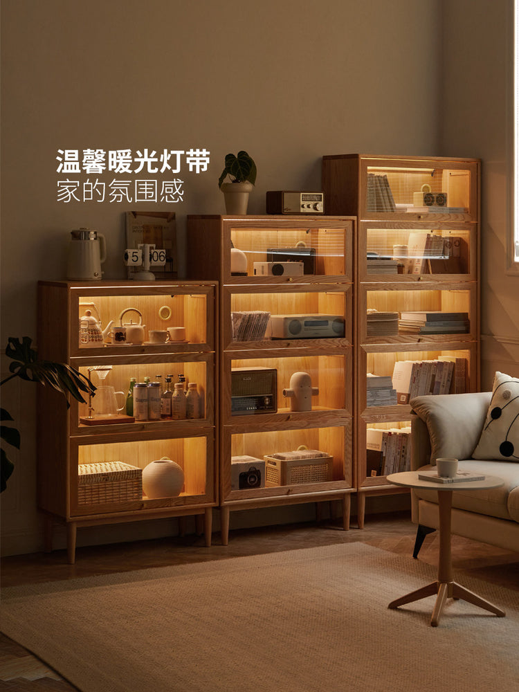 原木书架组合书柜实木翻门展示柜置物架储物柜边柜收纳柜