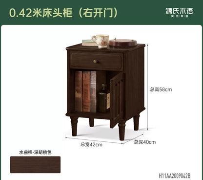 实木床头柜美式复古卧室床边柜中古抽屉收纳储物柜子