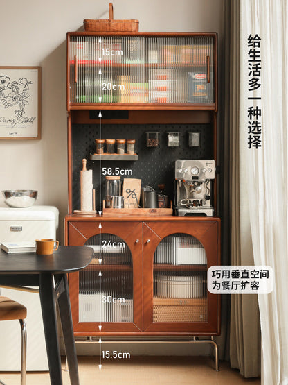 实木中古餐边柜法式复古玻璃柜子餐厅靠墙收纳储物柜