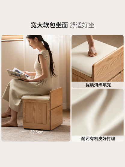 实木化妆凳现代简约橡木可储物梳妆凳卧室可移动软包凳