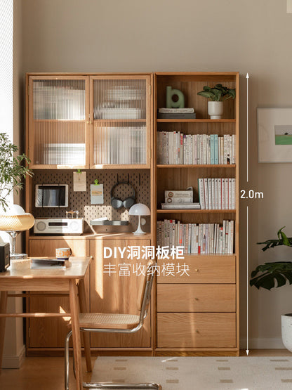 实木组合书柜北欧现代收纳架橡木背景墙书橱书房落地柜子