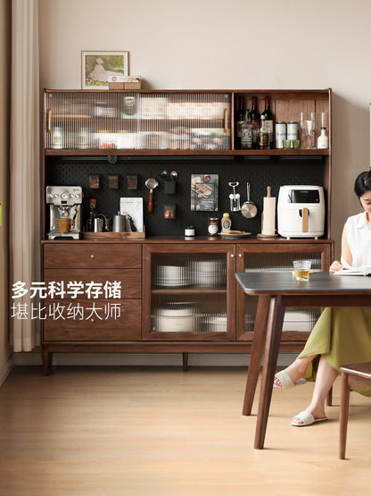 全实木餐边柜靠墙一体储物柜小户型黑胡桃木茶水柜收纳柜