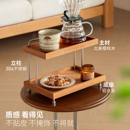 实木置物架包豪斯不锈钢桌面收纳架樱桃木多功能双层架子