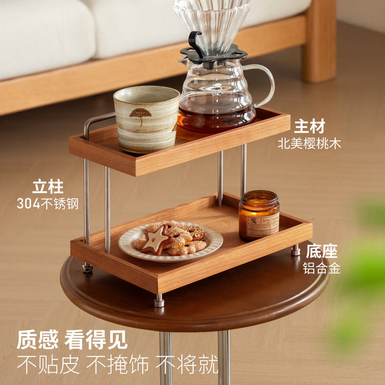 实木置物架包豪斯不锈钢桌面收纳架樱桃木多功能双层架子