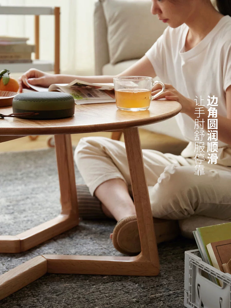 实木茶几现代简约客厅橡木茶台北欧小户型圆形榻榻米矮桌