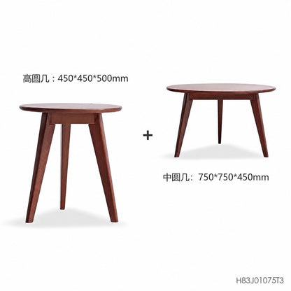 纯实木茶几沙发边几大小组合客厅圆形茶桌小户型原木矮桌