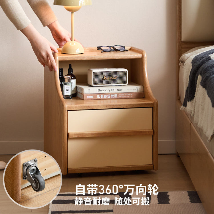 实木床现代简约橡木储物柜卧室可移动边几床边收纳柜