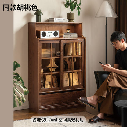 实木书柜黑胡桃木储物柜书房带灯展示柜小户型收纳柜