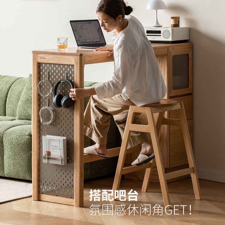 实木高脚吧台凳橡木结实高脚凳现代简约可叠放高凳子