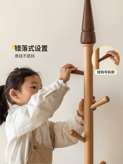 实木儿童挂衣架现代简约落地卧室收纳架创意床边衣帽架