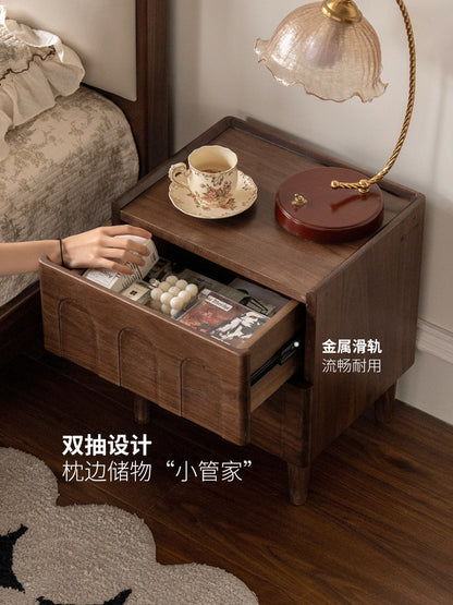 实木床头柜法式床头抽屉柜卧室北美黑胡桃木储物柜