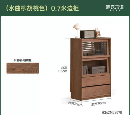 实木边柜客厅现代简约沙发翻门展示柜黑胡桃木落地书柜