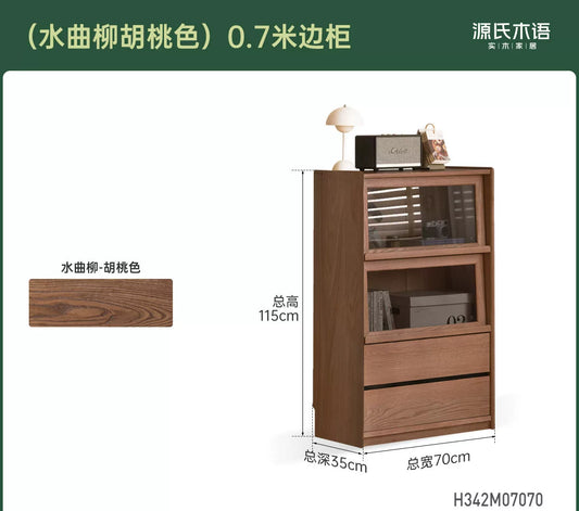 实木边柜客厅现代简约沙发翻门展示柜黑胡桃木落地书柜