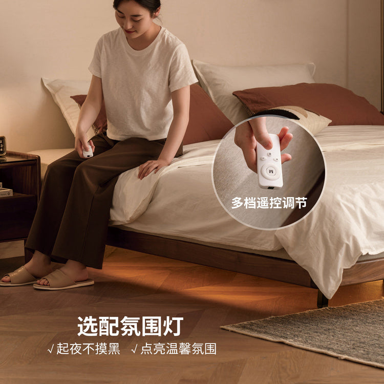 实木床卧室小户型无床头榻榻米简约悬浮床黑胡桃木双人床