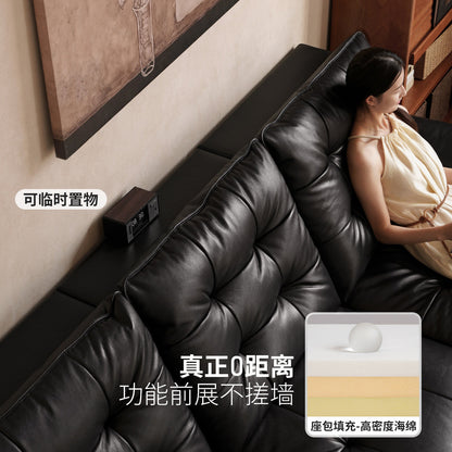 真皮沙发床意式轻奢黑色多功能伸缩床客厅大黑熊电动沙发