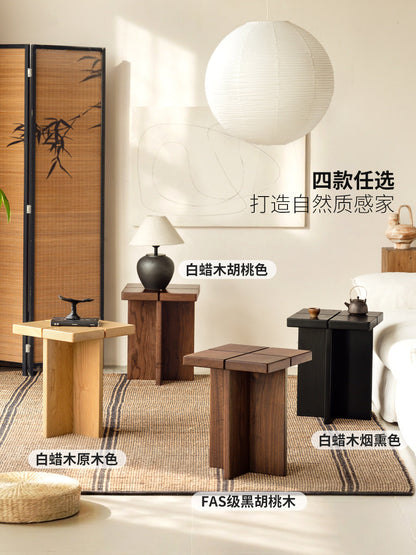 实木方几侘寂风客厅茶几黑胡桃木方形角几小户型沙发边几