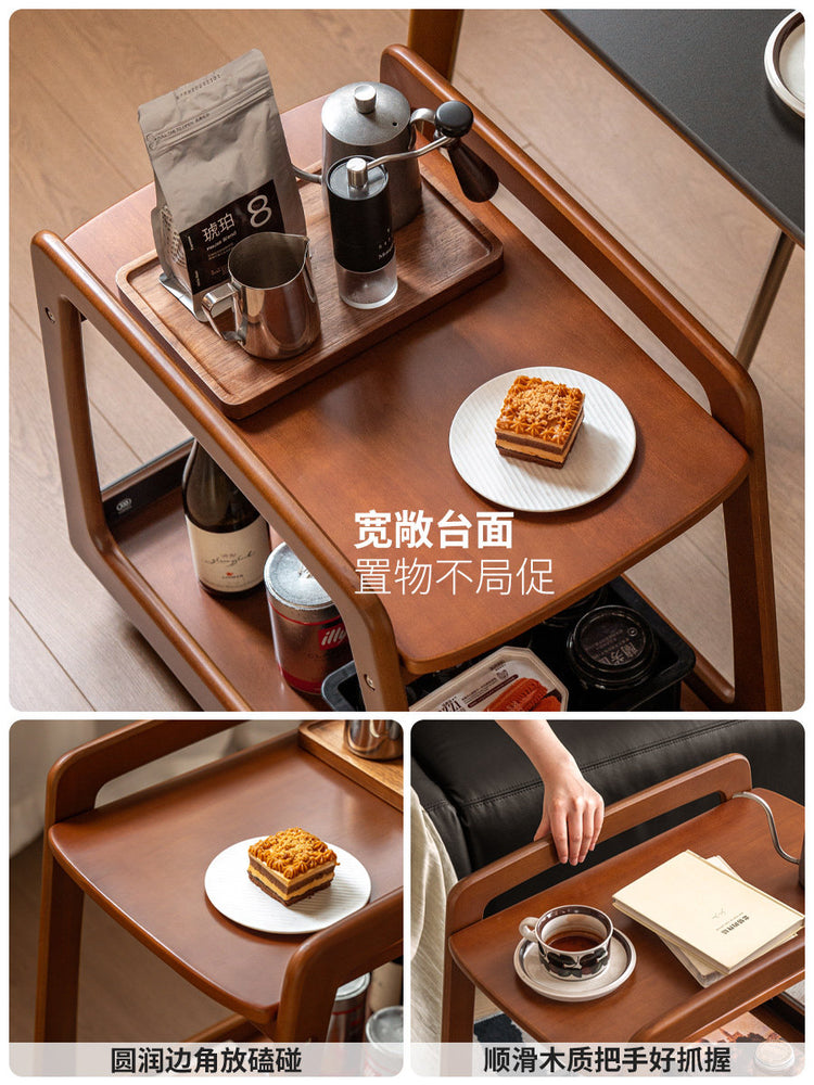 实木边几中古风小茶几双层置物角几客厅小户型移动小推车