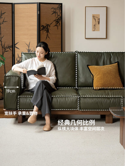 实木现代简约黑胡桃直排沙发客厅高靠背真皮沙发