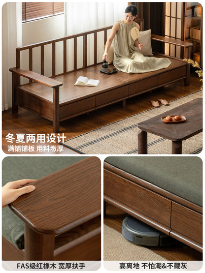 实木客厅现代简约储物橡木小户型冬夏两用沙发