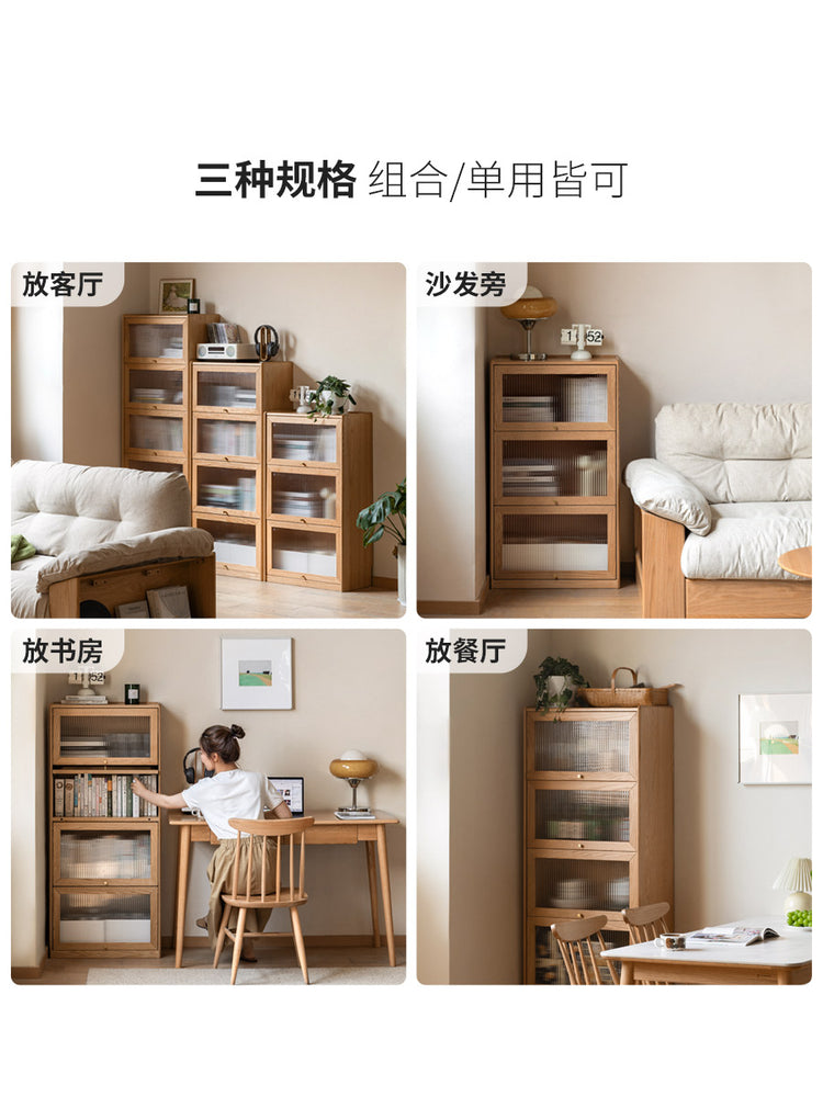 实木书柜置物柜靠墙翻门边柜组合柜收纳柜落地餐边柜