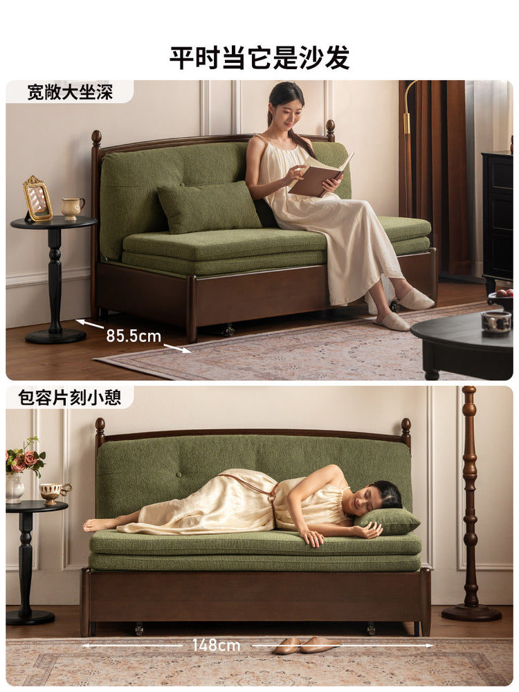 实木伸缩沙发床法式中古坐卧两用沙发客厅多功能折叠床