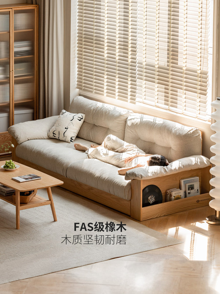 实木现代简约小户型落地储物沙发客厅橡木布艺沙发
