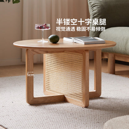 实木茶几客厅现代简约橡木藤编圆几小户型原木风茶台
