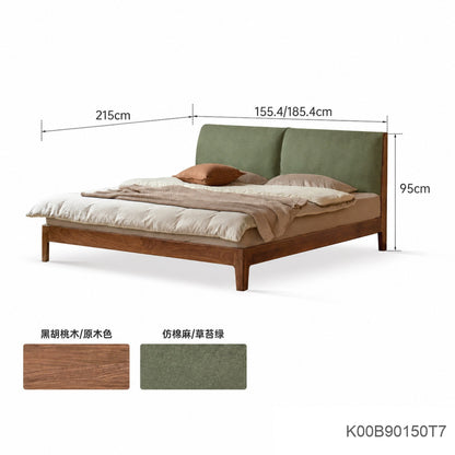实木床卧室黑胡桃软包大床简约现代互不打扰床双人床
