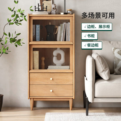 实木翻门电视柜边柜橡木窄柜客厅杂志柜原木展示柜小书柜