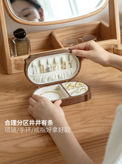 实木首饰盒便携式项链手环戒指收纳盒高档黑胡桃木珠宝盒