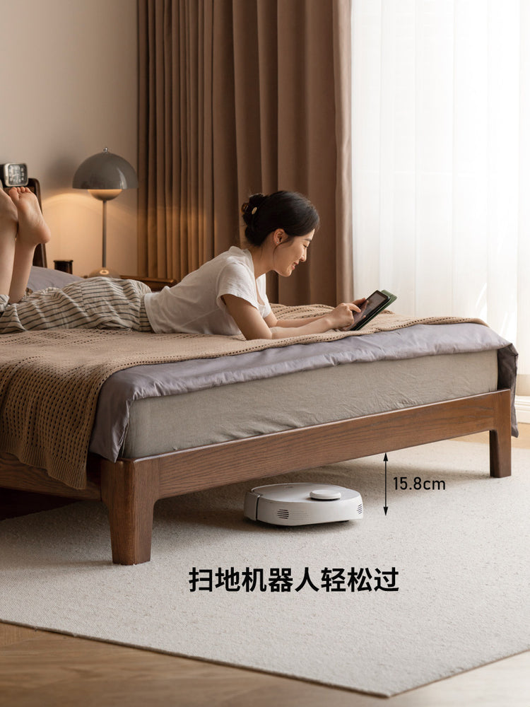 实木床真皮软靠床卧室带灯软包床布艺双人床橡木大床