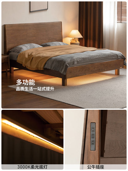 实木床意式轻奢黑标大板床卧室黑胡桃木夜光床双人床