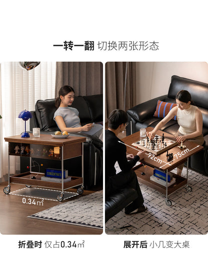 实木折叠茶几客厅现代简约边几橡木胡桃色移动推车