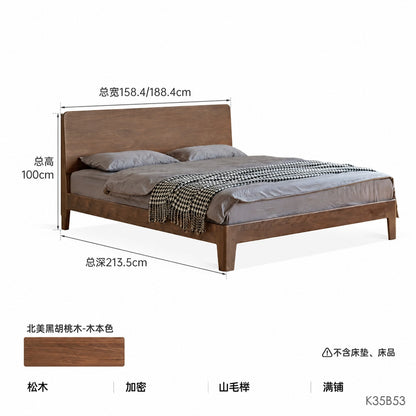 实木床现代简约卧室原木风橡木大板床小户型双人床
