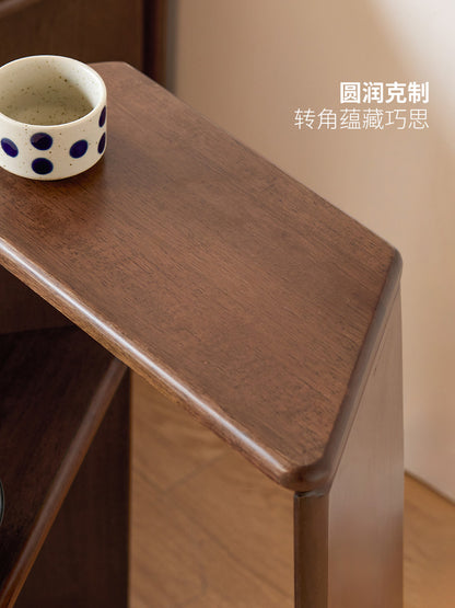 实木置物架客厅简约收纳展示架阳台边几胡桃色转角花架