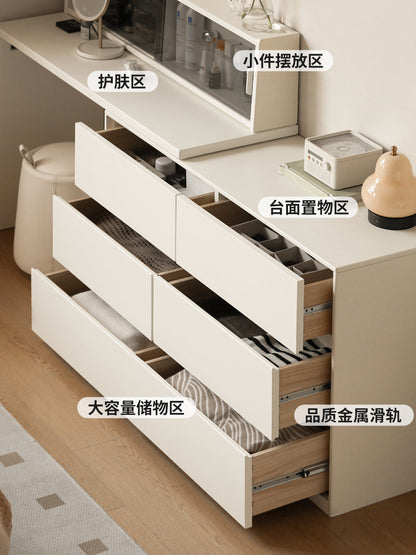 全实木化妆桌白色奶油风伸缩梳妆台斗柜一体收纳柜化妆台