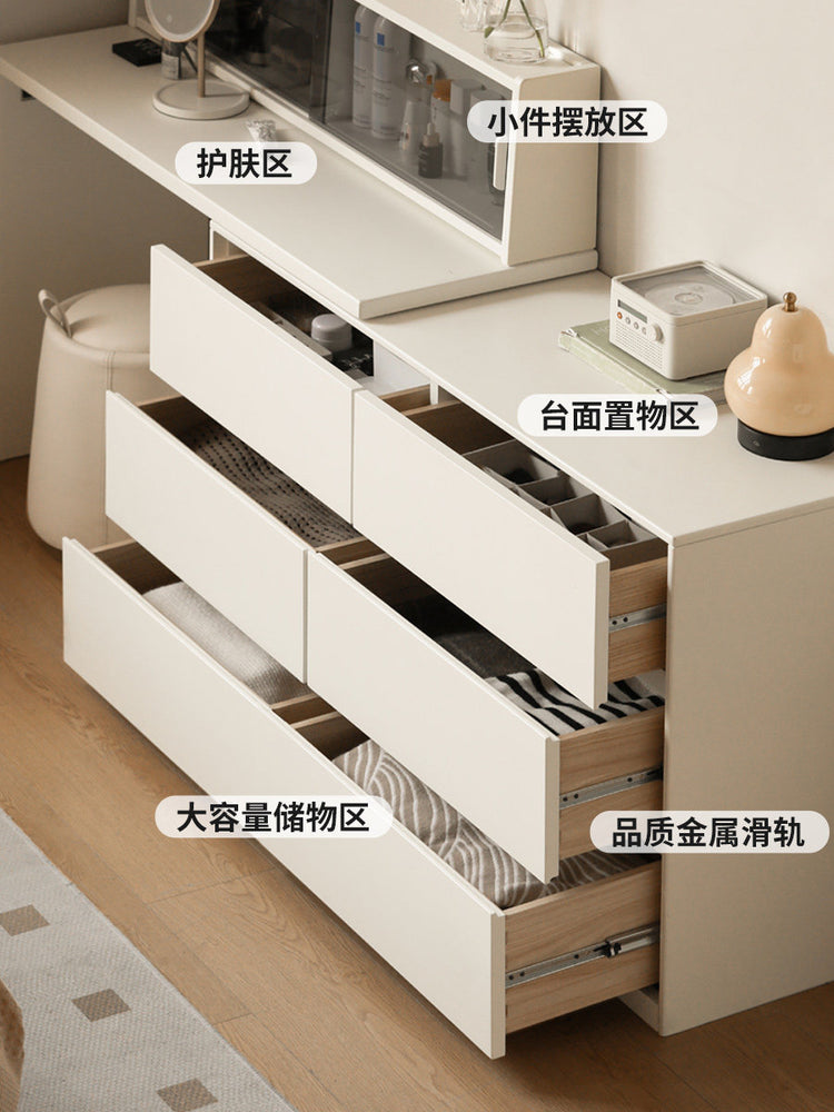 全实木化妆桌白色奶油风伸缩梳妆台斗柜一体收纳柜化妆台