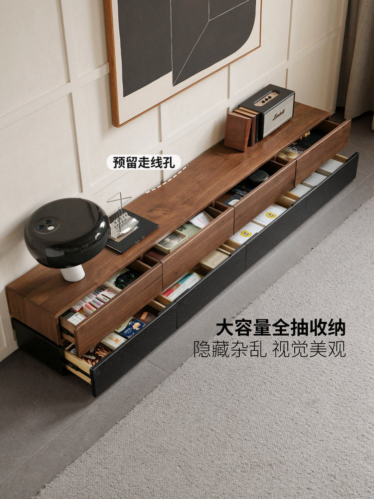 实木电视柜客厅意式极简落地储物柜黑胡桃木拼色地柜