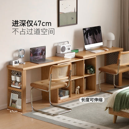 实木转角书桌书房简约橡木伸缩桌小户型极窄办公桌