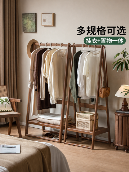 实木挂衣架现代简约置物架卧室橡木架子胡桃色衣帽架