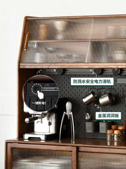 实木餐边柜白蜡木黑胡桃色一体高柜茶水柜储物柜酒柜