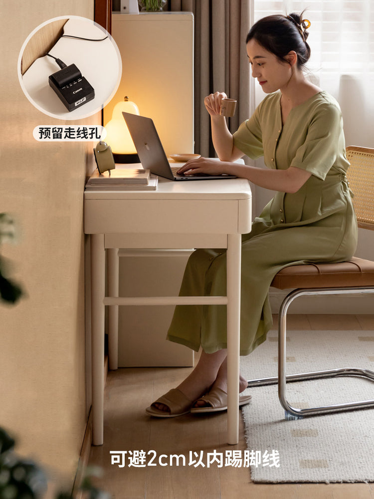 实木书桌现代书房写字桌卧室法式奶油风简约化妆桌